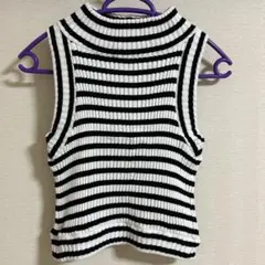 snidel ノースリーブリブニット 白黒ストライプ