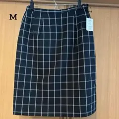 黒と白のチェック柄タイトスカート　事務服　制服　M