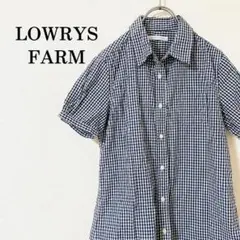 LOWRYS FARM ギンガムチェック 半袖 シャツ ネイビー サイズL