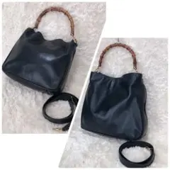 GUCCI グッチ バンブー本革レザー ショルダーバッグ 黒 2個セット