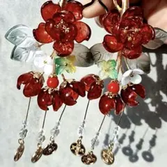 瑠璃花蝋梅花紫陽花青葉賽銭釵 白赤青金色髪飾り　かんざし　花見花火　着物浴衣漢服