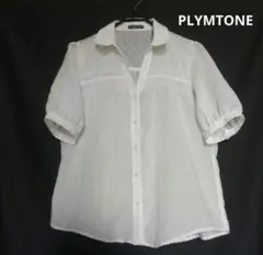 PLYMTONE ドット柄織り 半袖 シャツ ブラウス ホワイト