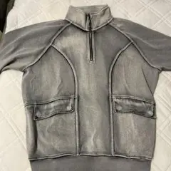 CLEL ヘビーウェイトヴィンテージデザイン半袖ハーフジップTシャツ