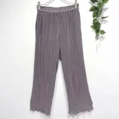 ディアフル　プリーツパンツ　リブ　ハイウエスト ウエストゴム　楽ちん　裏地付　M