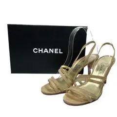 CHANEL シャネル ストラップサンダル 37 レザー ゴールド ミュール