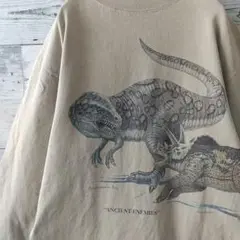 goodデザイン☆90s USA製 恐竜 両面プリント カットソー ロンＴ