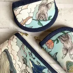 おとぎの国の猫と仲間たち　ハンドメイド ポーチ３点セット