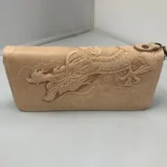 訳あり品 エンボス加工ドラゴン長財布 ベージュ イタリアレザー DO7
