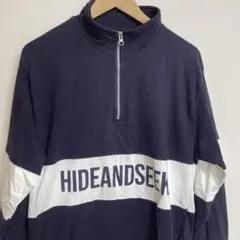 Hideandseek SWEAT スウェット グレー 古着 美品 Lサイズ HIDE AND SEEK - ×CARSERVICE HALF ZIP SWEAT SHIRT (BLACK/RED