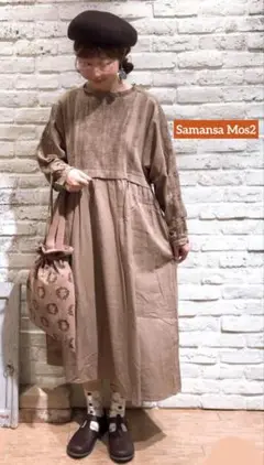 ※Samansa Mos2※花の透かしレース貼りワンピース　モカブラウン
