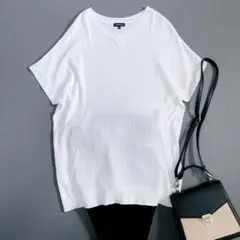 美品 インディヴィ 凹凸編みVネックチュニックニット カットソー １３ XL