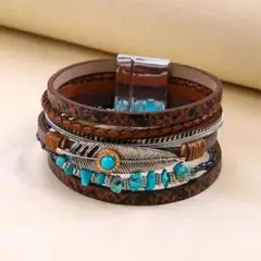 ブレスレット ターコイズ ボヘミアン メンズ レディース ビンテージ ブラウン