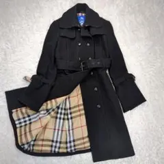 バーバリーブルーレーベル ウールトレンチコート メガノバチェック 銀ボタン