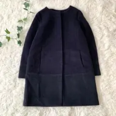 【40】グリーンレーベルリラクシング コート ウール ネイビー ノーカラー
