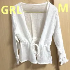 GRL ギャザーフリル 袖口 ウエスト ドロスト シアー カーディガン