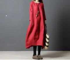 秋 マキシバルーンワンピース レッド Lサイズ