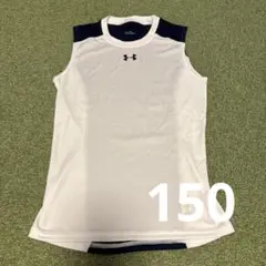 UNDER ARMOUR ノースリーブアンダーシャツ YLG ホワイト/ネイビー