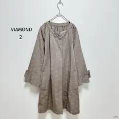VIAMOND| Aラインコート【2】バンドカラー ドット柄 ウエストベルト
