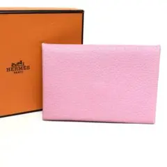 【美品】HERMES エルメス ガルヴィ 名刺入れ カードケース レザー ピンク