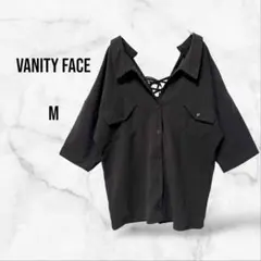 【VANITY FACE】vネックブラウスシャツ 黒 レースアップバック(M)