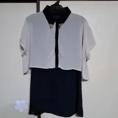 ベージュと黒の半袖シャツ