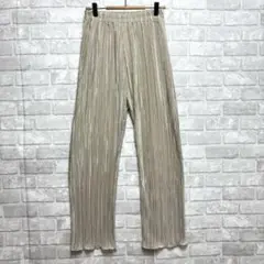 シュガースプーン ゴールド プリーツ ワイド パンツ 美品 ウエストゴム 光沢感