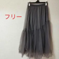 スカートロングフレアーシースルーレディース グレージュ