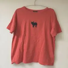 豚　Tシャツ　朱色　トマト
