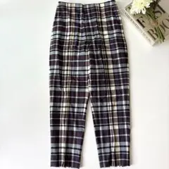 【極美品/現行】ドゥロワー drawer パープルチェックフロントステッチパンツ