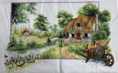 田舎の風景大　刺繍完成品