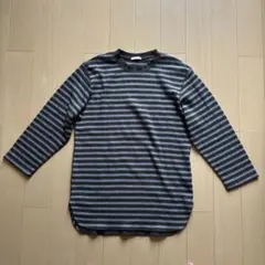 GU ジーユー (S) 長袖ワッフルクルーネックTシャツ 綿100% ボーダー