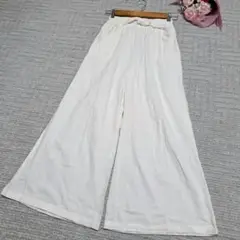 コットン100% ドロストワイドパンツ ホワイト 白 ウエストゴム ポケット