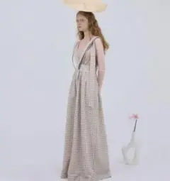 チェック柄ノースリーブロングワンピース