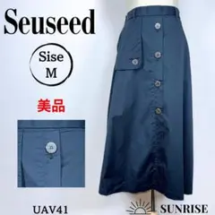 ★美品★ Seuseed ひざ丈スカート ネイビー ボタン付き 綿 Mサイズ