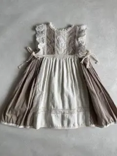 ハンドメイド作家　ワンピース　ベージュ系　サイズ90