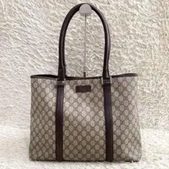 GUCCI トートバッグ 肩掛けPVC×レザー GGスプリーム 大容量