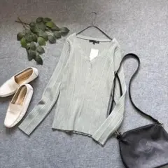 5923 新品❃シュガースプーン❃Vネックランダムリブニット/ハーフボタン/F