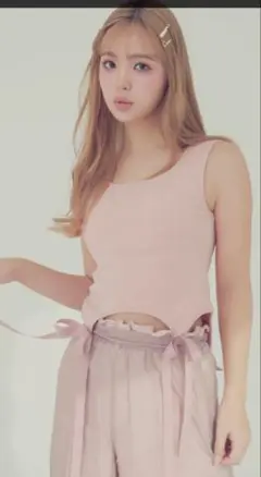 CALNAMUR カップインリボンタンクトップ　ピンク