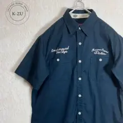 ディッキーズ　Dickies 刺繍入り　半袖　ワークシャツ　ダークグリーン