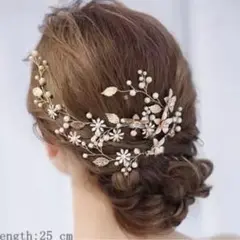 お花リーフピンクゴールドヘッドドレス髪飾りブライダルヘアアクセサリー