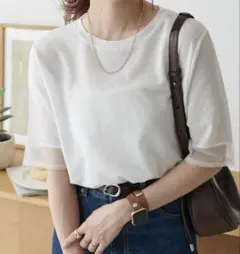 ⭐︎DISCOAT Tシャツ シアー袖切替5分袖 試着のみ⭐︎