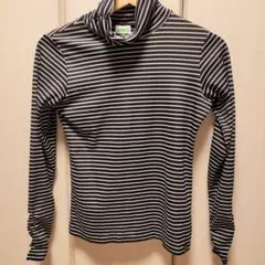 Prince テニス 黒と白のストライプ タートルネックTシャツ