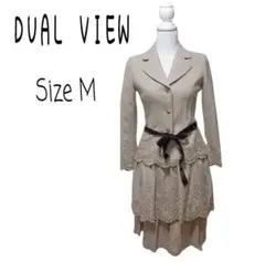 DUAL VIEW レース刺繍セットアップ スーツ リボン ベージュ M 日本製