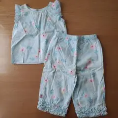 セットアップ 水色 花柄 フリル付き トップスとパンツセット80サイズ