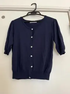MISCH MASCHネイビー 半袖カーディガン 花形ボタン