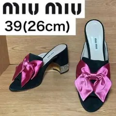 ★未使用★ミュウミュウ ミュール サンダル リボン ビジュー 39 26cm