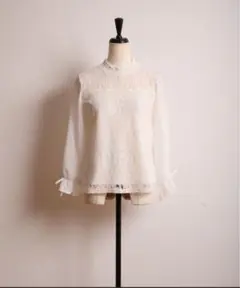 tocco レース切り替えシフォンスリーブブラウス　ホワイト