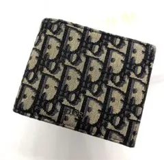 美品 ChristianDior オブリーク キャンパス×レザー 折り財布