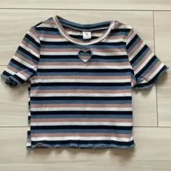 ストライプ ハート型切り抜き Tシャツ