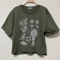 アートワークブルー　ボタニカルプリントTシャツ